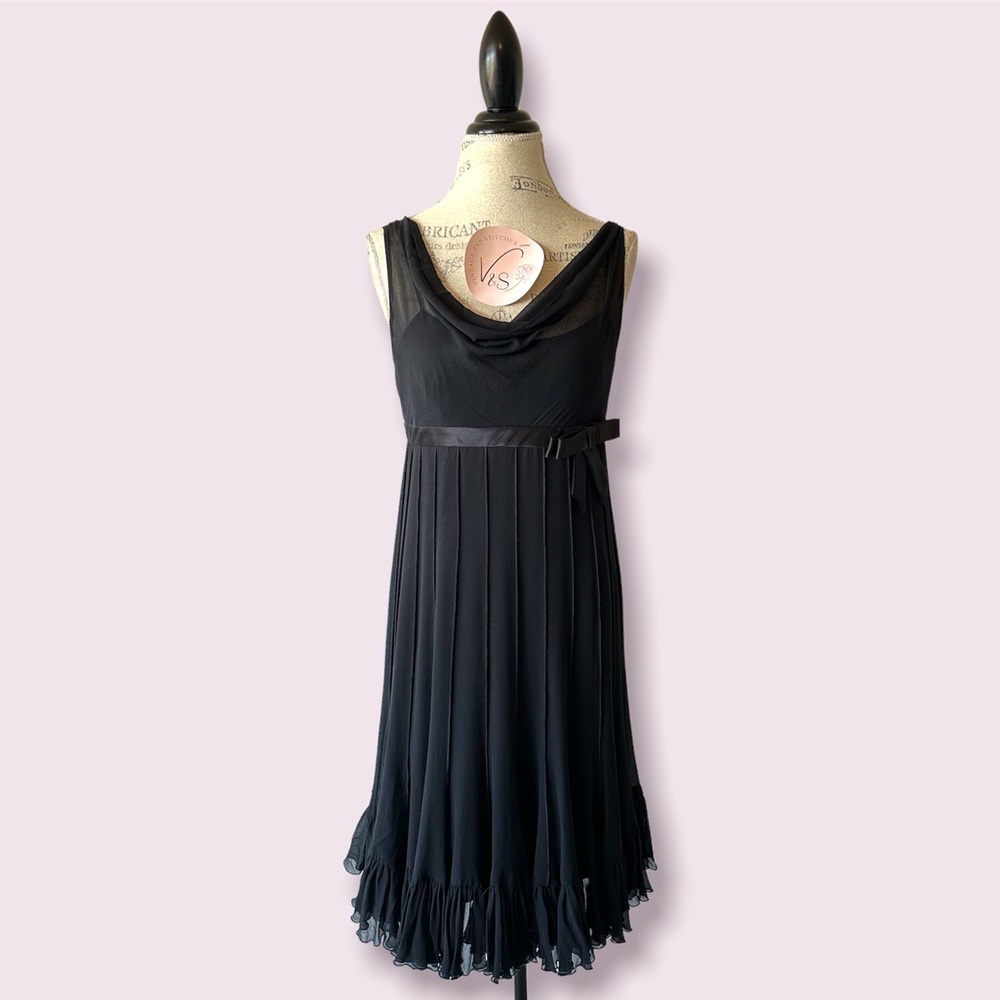 Vintage Rickie Freeman Teri Jon Silk Black Flowy Dress 8